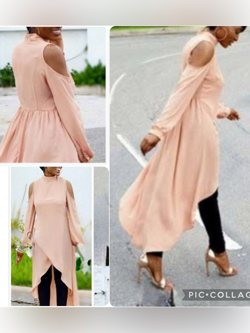 Mustard Seed Peach Cold-Shoulder Asymmetrical Dress